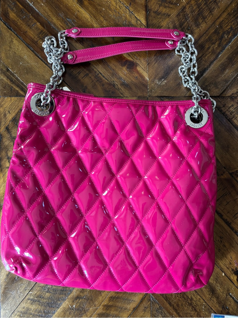 Iconic Y2K Vintage Coach Poppy Pink Quilted Patent Leather Slim Tote - Picture 3 of 4